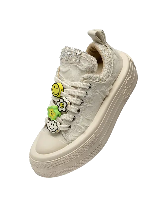 FORESHADOW 'Double-Uni' Sneaker Anti-Slip And Wear-Resistant Height Increasing Low-Top Canvas Shoes Women's White  VJSNEAKER