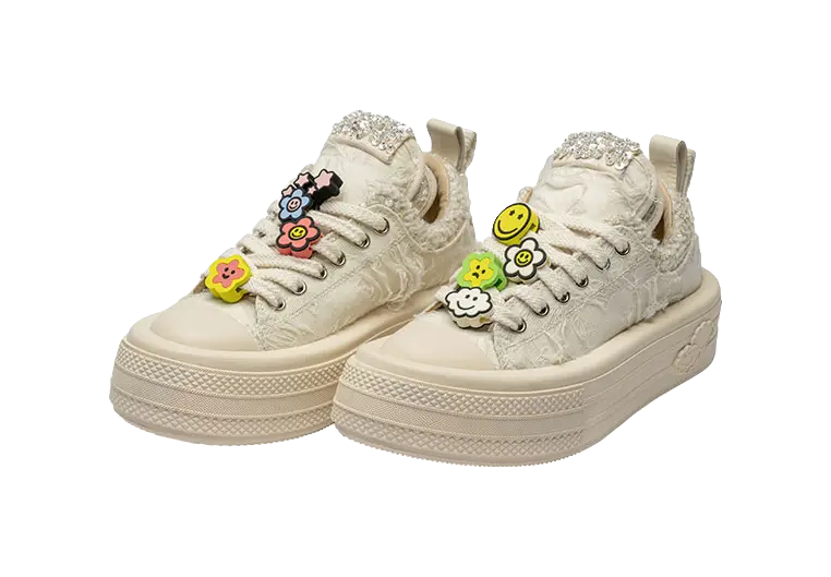 FORESHADOW 'Double-Uni' Sneaker Anti-Slip And Wear-Resistant Height Increasing Low-Top Canvas Shoes Women's White  VJSNEAKER