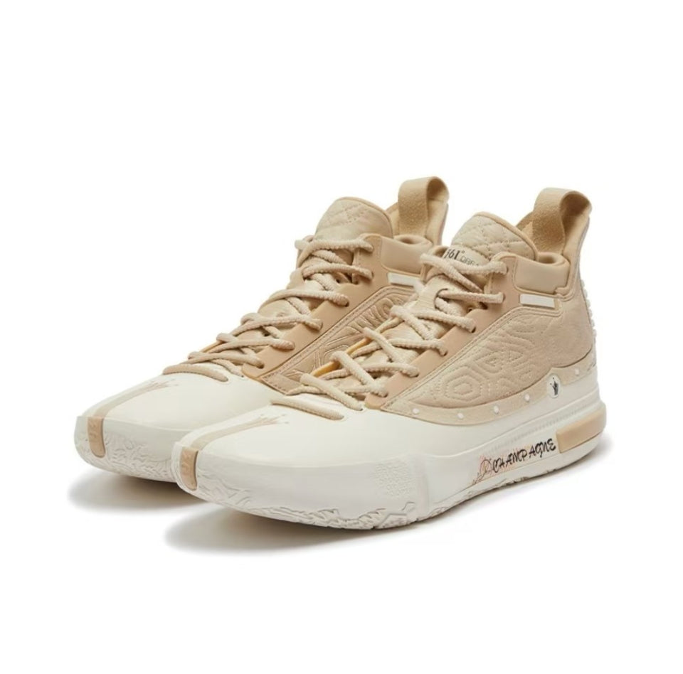 Front view of 361° Joker Yokei Generation One Basketball Shoes Men Mid-Top Lotus White/Apricot Tea Brown