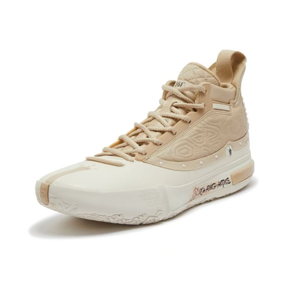 Front view of 361° Joker Yokei Generation One Basketball Shoes Men Mid-Top Lotus White/Apricot Tea Brown