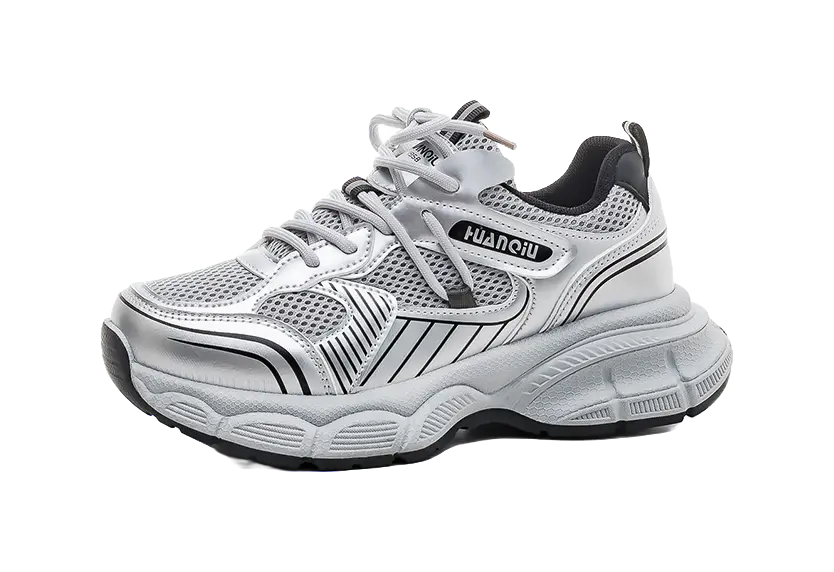 HUANQIU Abrasion Resistant Breathable Low top Chunky Sneakers Women's Silver Gray  VJSNEAKER