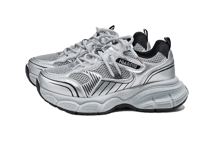 HUANQIU Abrasion Resistant Breathable Low top Chunky Sneakers Women's Silver Gray  VJSNEAKER