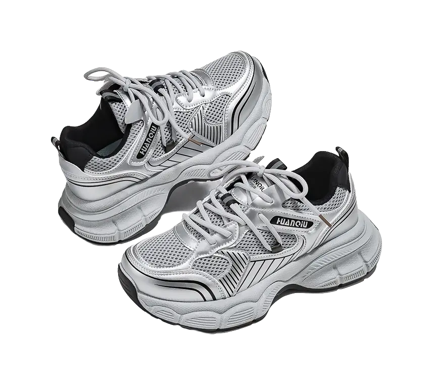 HUANQIU Abrasion Resistant Breathable Low top Chunky Sneakers Women's Silver Gray  VJSNEAKER