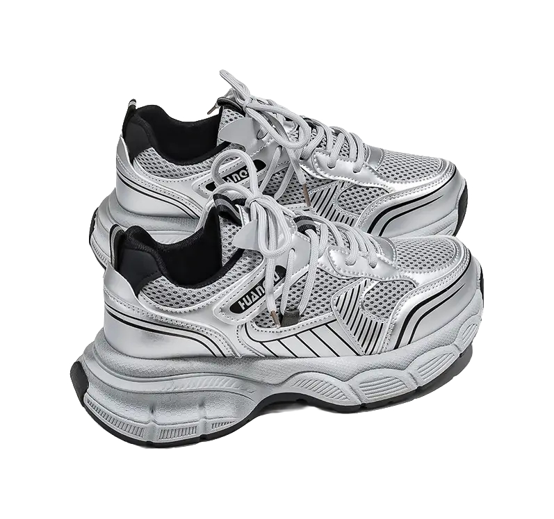 HUANQIU Abrasion Resistant Breathable Low top Chunky Sneakers Women's Silver Gray  VJSNEAKER