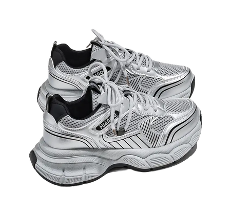 HUANQIU Abrasion Resistant Breathable Low top Chunky Sneakers Women's Silver Gray  VJSNEAKER