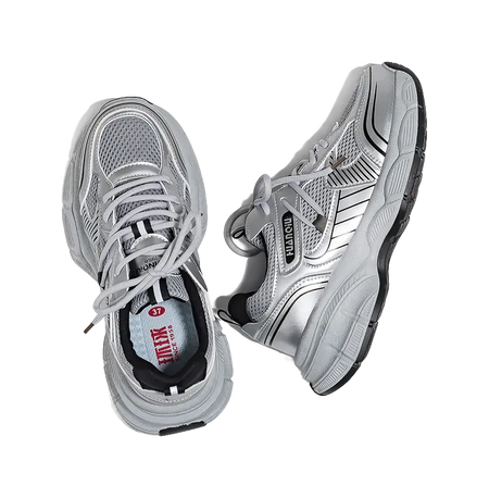HUANQIU Abrasion Resistant Breathable Low top Chunky Sneakers Women's Silver Gray  VJSNEAKER