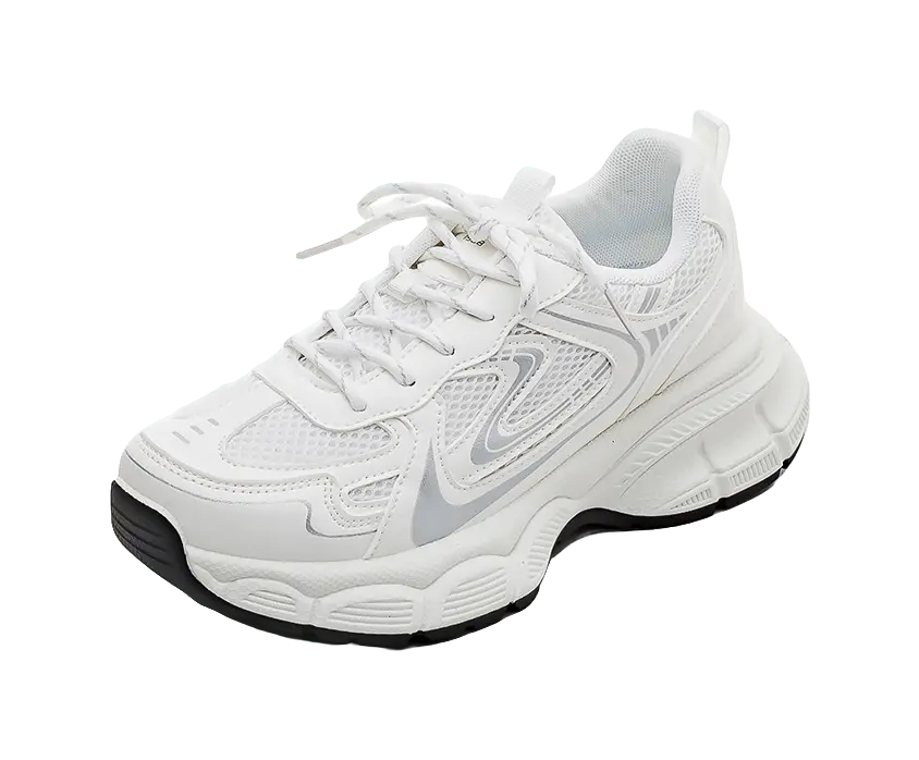 HUANQIU Abrasion Resistant Low top Chunky Sneakers Women's White  VJSNEAKER