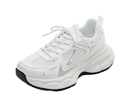 HUANQIU Abrasion Resistant Low top Chunky Sneakers Women's White  VJSNEAKER