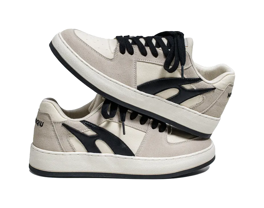 HUANQIU Abrasion Resistant, Lightweight, And Breathable Low top Skateboard Shoes Unisex Beige 