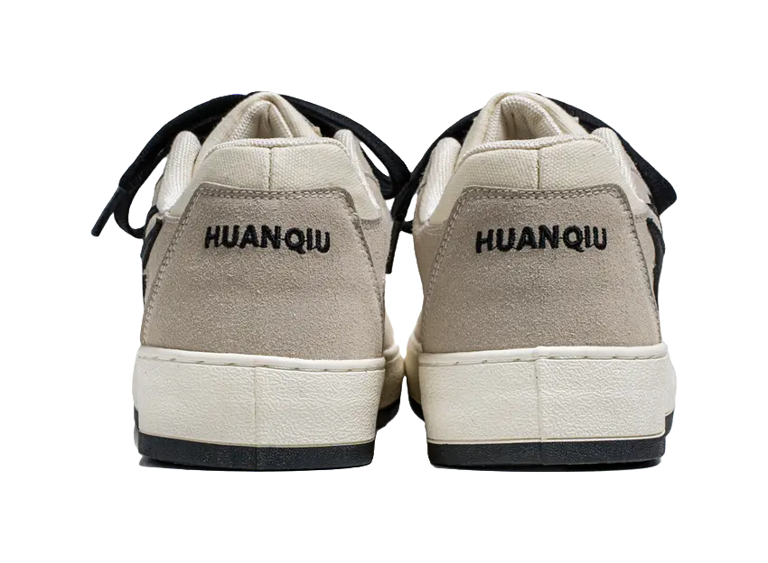 HUANQIU Abrasion Resistant, Lightweight, And Breathable Low top Skateboard Shoes Unisex Beige 