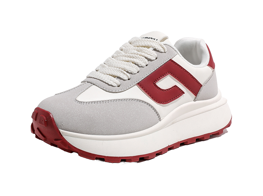 HUANQIU Anti Slip And Wear Resistant Height Increasing Low top Casual Shoes Women's Beige Red 