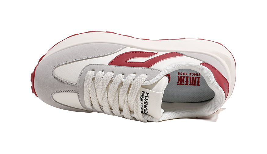 HUANQIU Anti Slip And Wear Resistant Height Increasing Low top Casual Shoes Women's Beige Red 