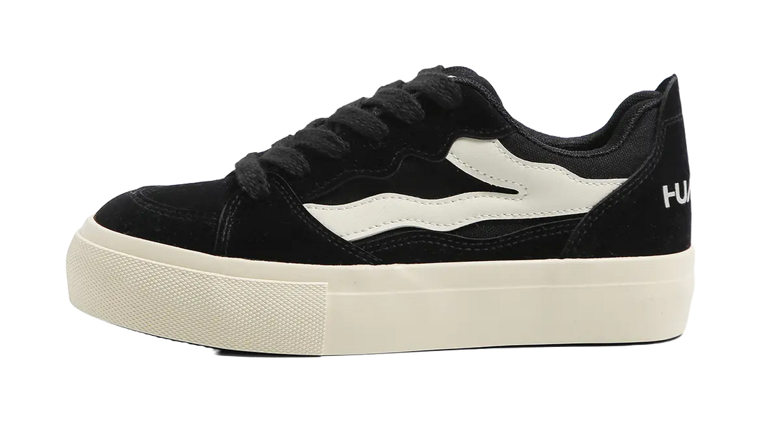 HUANQIU Anti Slip And Wear Resistant Height Increasing Low top Skateboard Shoes Women's Black 
