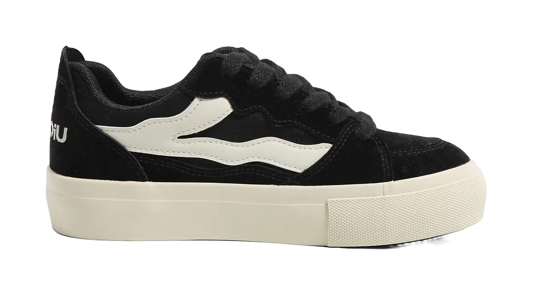 HUANQIU Anti Slip And Wear Resistant Height Increasing Low top Skateboard Shoes Women's Black 