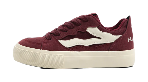 HUANQIU Anti Slip And Wear Resistant Height Increasing Low top Skateboard Shoes Women's Burgundy 