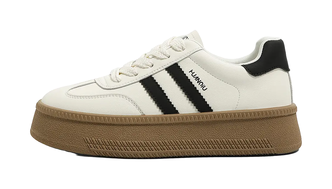 HUANQIU Anti Slip And Wear Resistant Height Increasing Low top Skateboard Shoes Womens Beige  vjsneaker.com