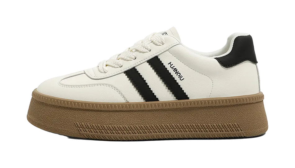 HUANQIU Anti Slip And Wear Resistant Height Increasing Low top Skateboard Shoes Womens Beige  vjsneaker.com