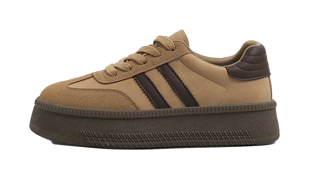 HUANQIU Anti Slip And Wear Resistant Height Increasing Low top Skateboard Shoes Womens Beige  vjsneaker.com