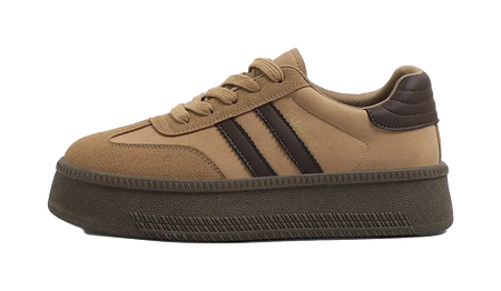 HUANQIU Anti Slip And Wear Resistant Height Increasing Low top Skateboard Shoes Womens Beige  vjsneaker.com