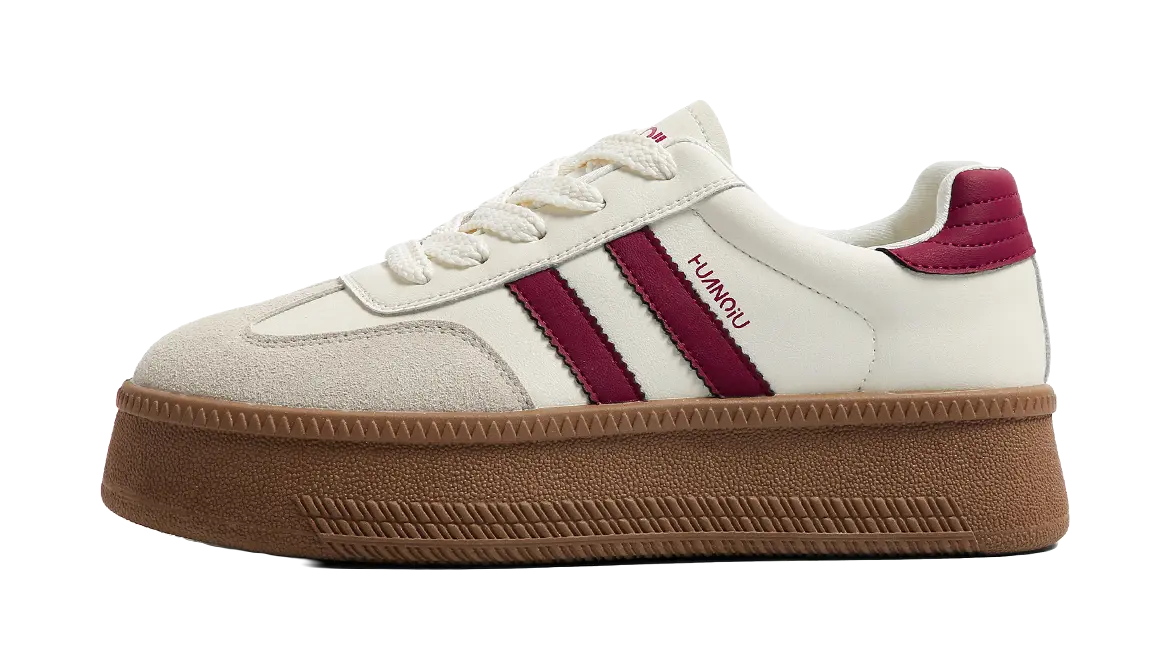 HUANQIU Anti Slip And Wear Resistant Height Increasing Low top Skateboard Shoes Womens Beige  vjsneaker.com