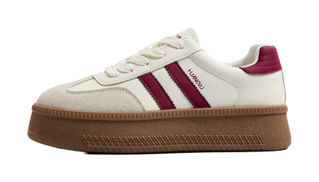 HUANQIU Anti Slip And Wear Resistant Height Increasing Low top Skateboard Shoes Womens Beige  vjsneaker.com