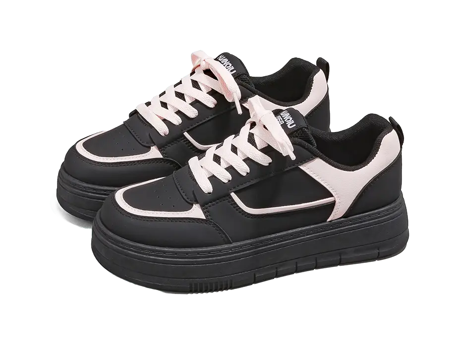 HUANQIU Anti-Slip And Wear-Resistant Lightweight Low-Top Skateboard Shoes Women's Black Pink 