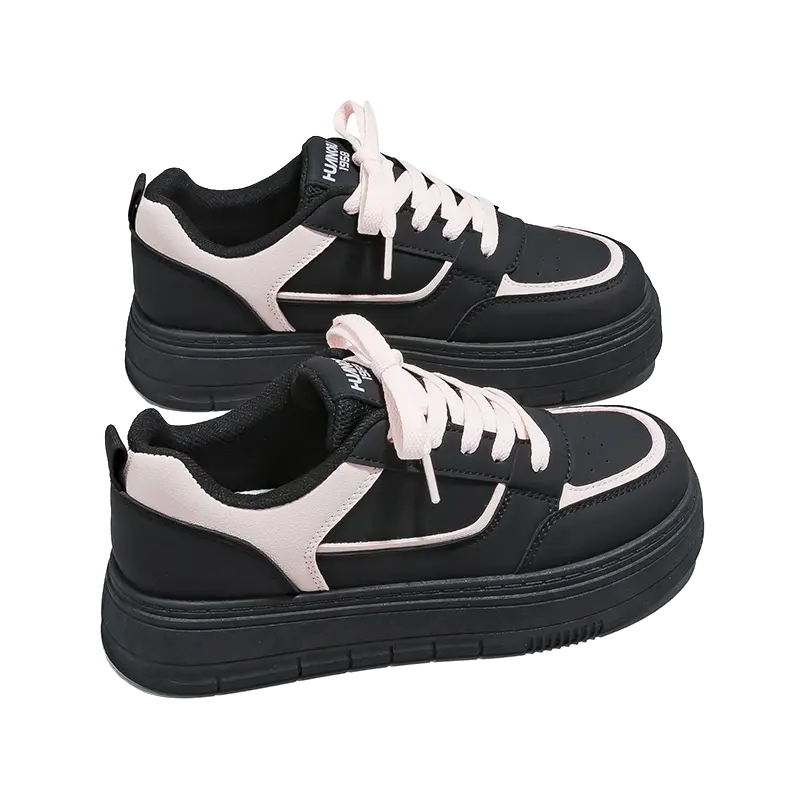 HUANQIU Anti-Slip And Wear-Resistant Lightweight Low-Top Skateboard Shoes Women's Black Pink 