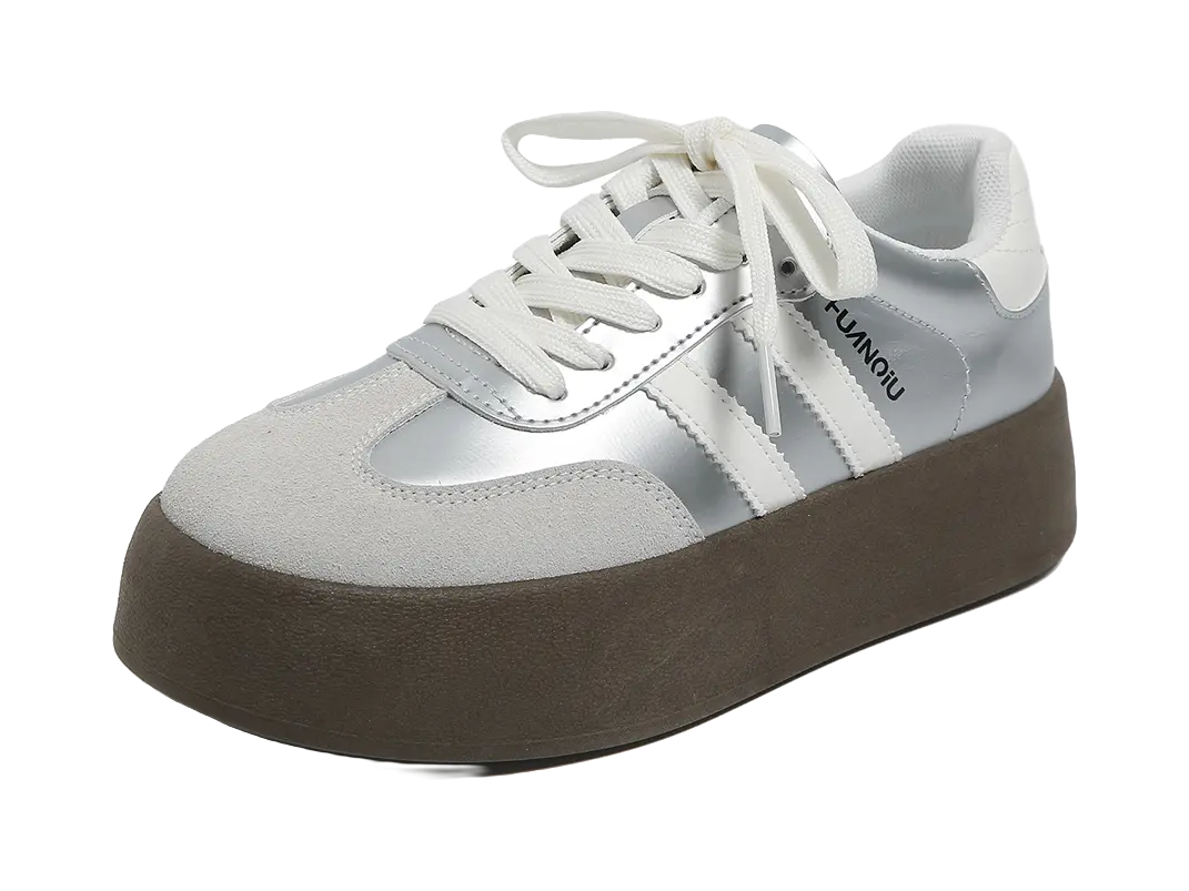HUANQIU Anti Slip Wear Resistant Low Top Skateboard Shoes Women's Silver 