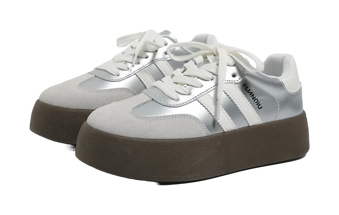 HUANQIU Anti Slip Wear Resistant Low Top Skateboard Shoes Women's Silver 