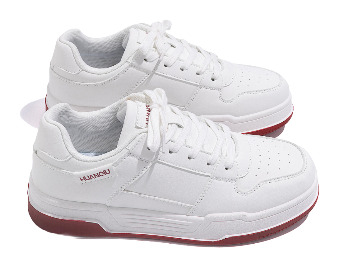 HUANQIU Breathable Air Force 1 Coverage Lightweight Height Increasing Low top Casual Shoes Men's White 