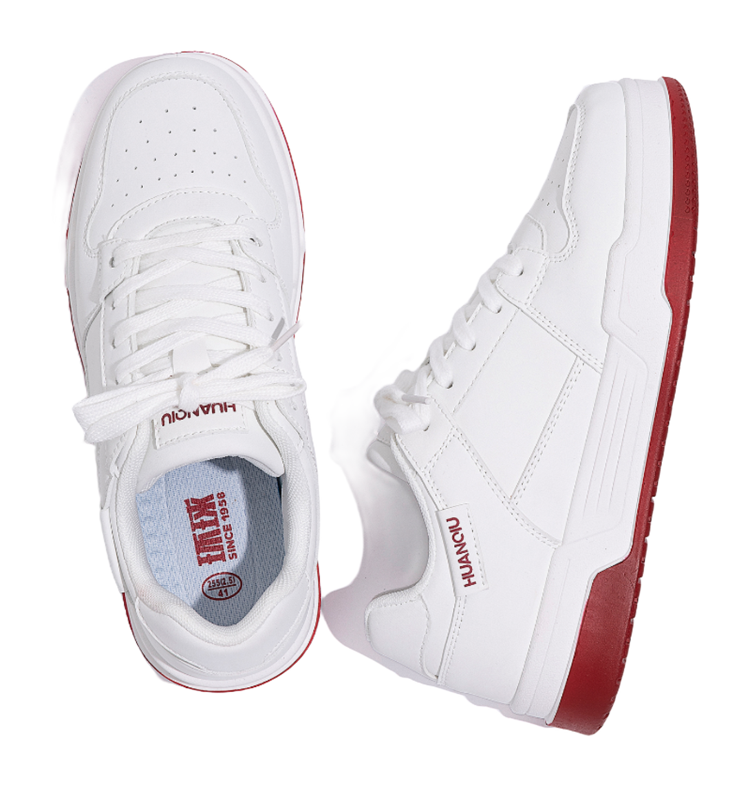 HUANQIU Breathable Air Force 1 Coverage Lightweight Height Increasing Low top Casual Shoes Men's White 