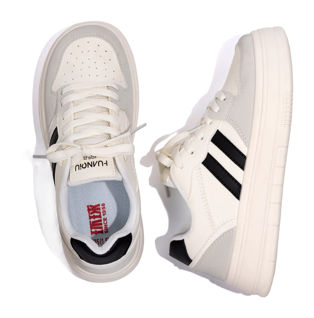 HUANQIU Coverage Height Increasing Lightweight Breathable Low top Skateboard Shoes Women's White Black 