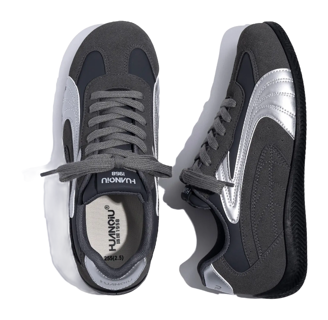 HUANQIU Coverage  Lightweight And Breathable Low top German Army Trainers Men's Gray Silver 