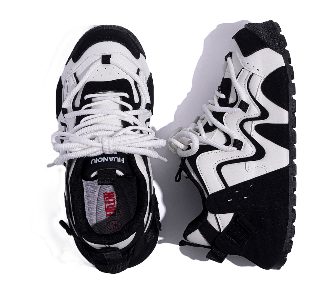 HUANQIU Coverage Lightweight Height Increasing Low top Casual Shoes Mens Black White 