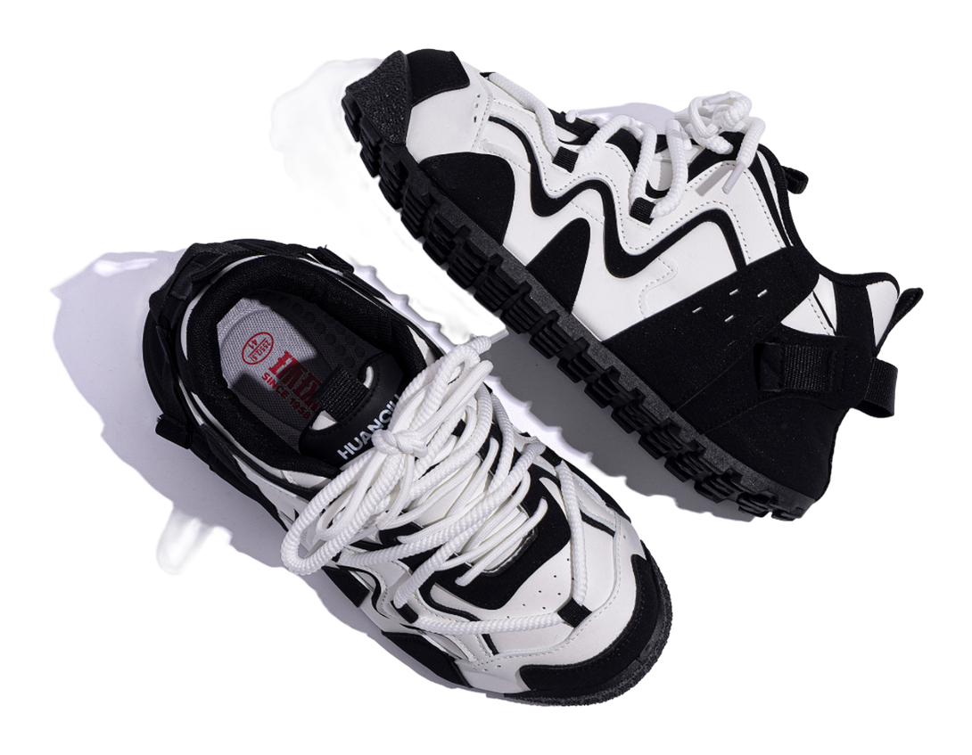 HUANQIU Coverage Lightweight Height Increasing Low top Casual Shoes Mens Black White 