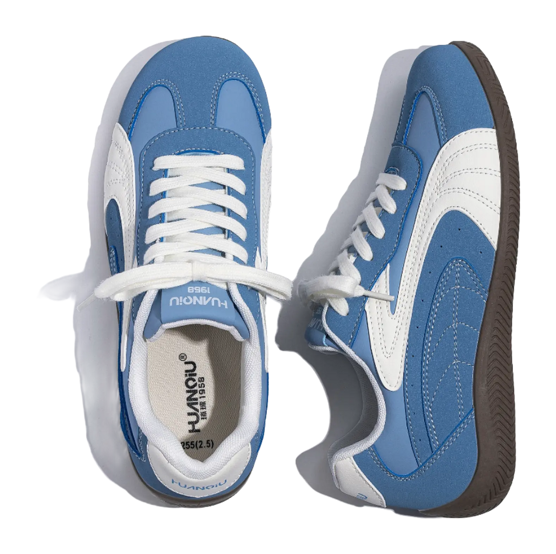 HUANQIU Coverage Lightweight Height Increasing Low top German Army Trainers Men's Blue 