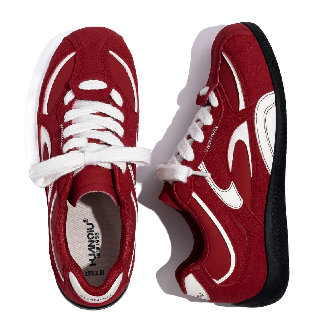 HUANQIU Coverage Lightweight Height Increasing Low top German Army Trainers Men's Red 