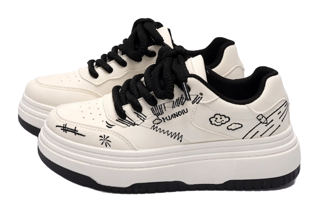 HUANQIU Coverage Lightweight Height Increasing Low top Skateboard Shoes Women's Beige Black 