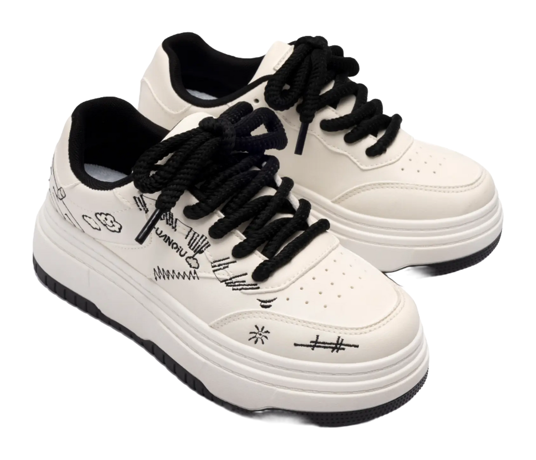 HUANQIU Coverage Lightweight Height Increasing Low top Skateboard Shoes Women's Beige Black 