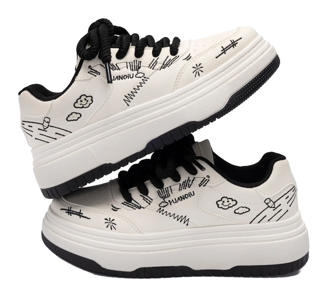 HUANQIU Coverage Lightweight Height Increasing Low top Skateboard Shoes Women's Beige Black 