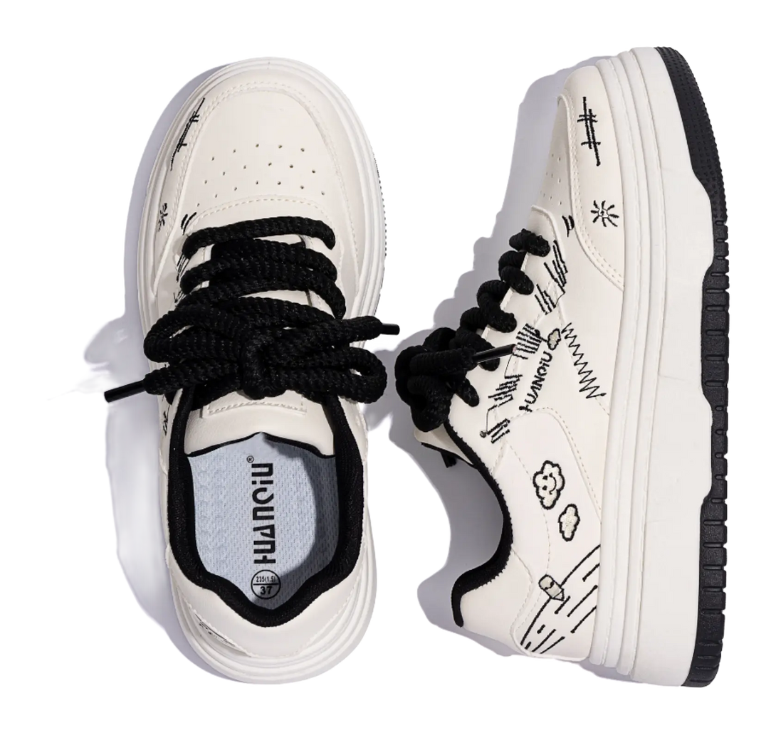 HUANQIU Coverage Lightweight Height Increasing Low top Skateboard Shoes Women's Beige Black 