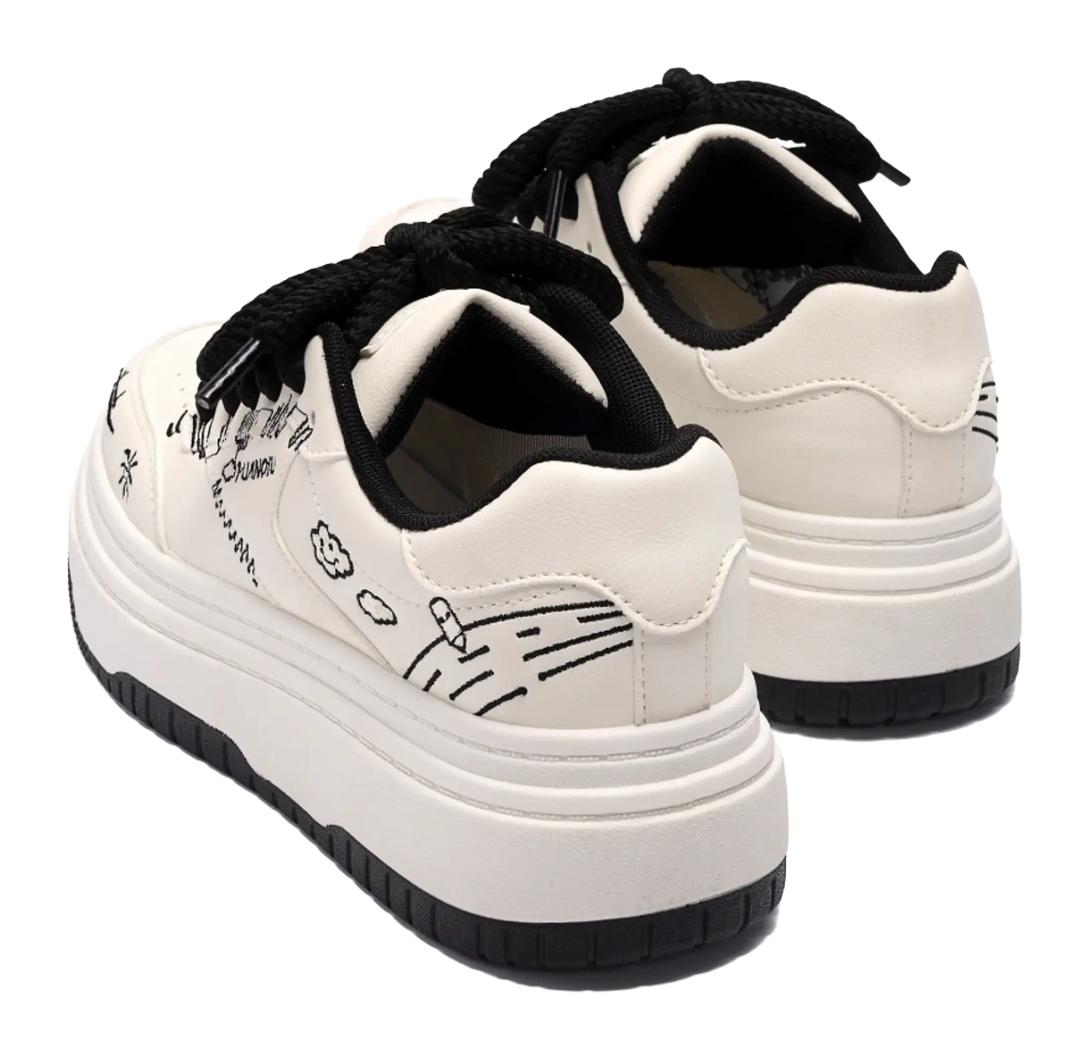 HUANQIU Coverage Lightweight Height Increasing Low top Skateboard Shoes Women's Beige Black 