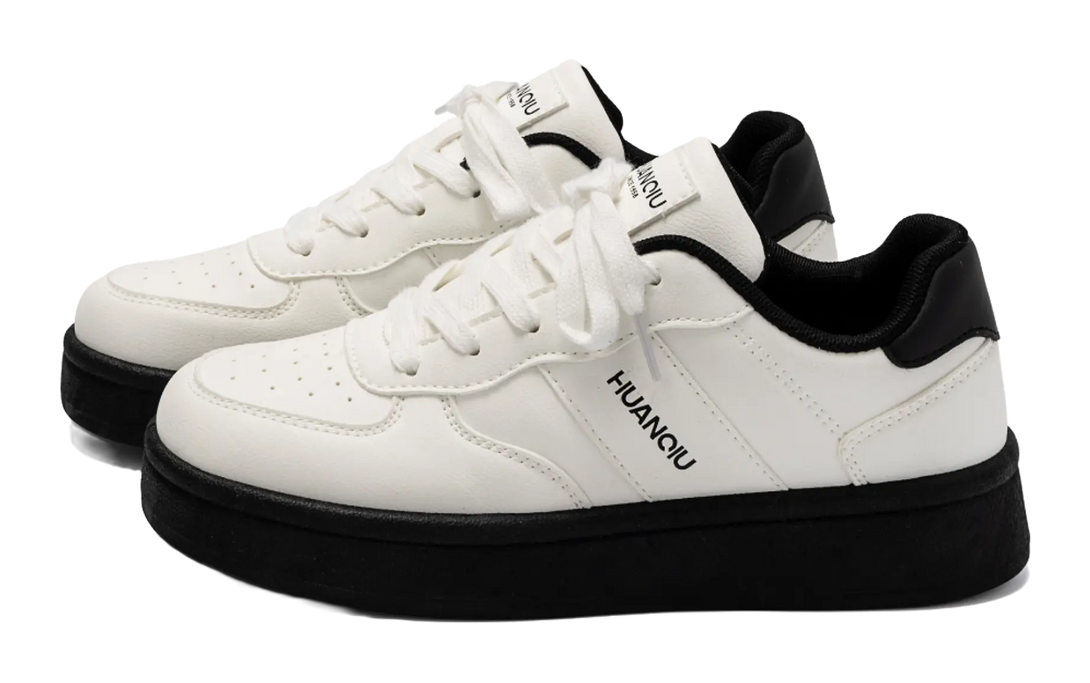 HUANQIU Coverage Slip Resistant Height Increasing Low top Skateboard Shoes Women's White Black 