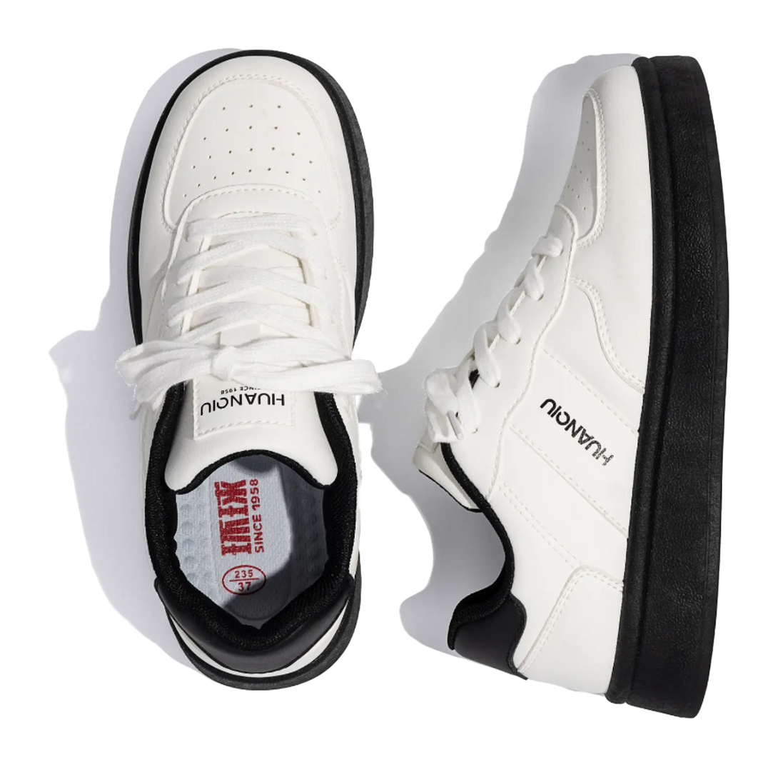 HUANQIU Coverage Slip Resistant Height Increasing Low top Skateboard Shoes Women's White Black 