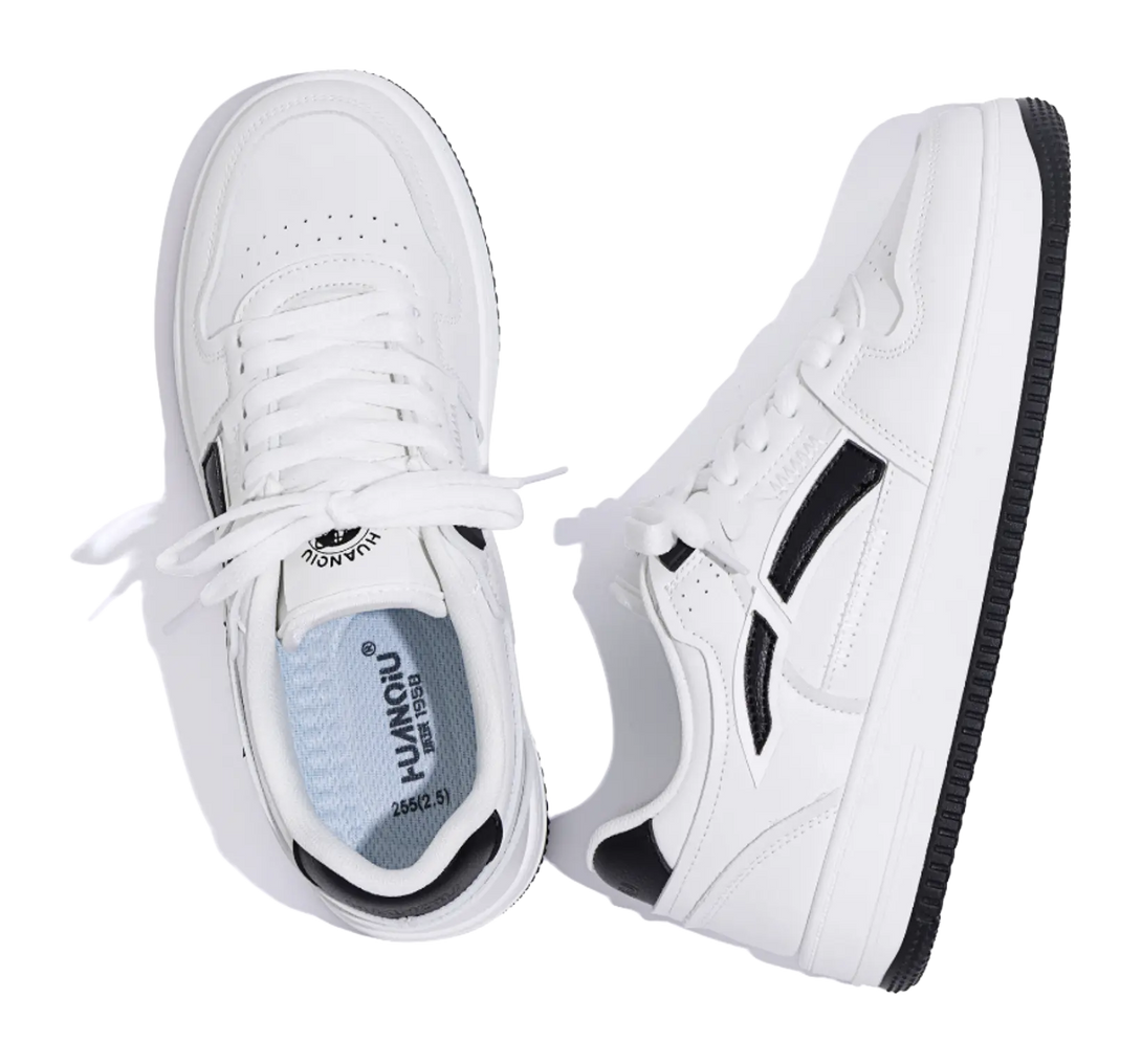 HUANQIU Coverage, Breathable, Height Increasing Low top Skateboard Shoes Men's White Black 