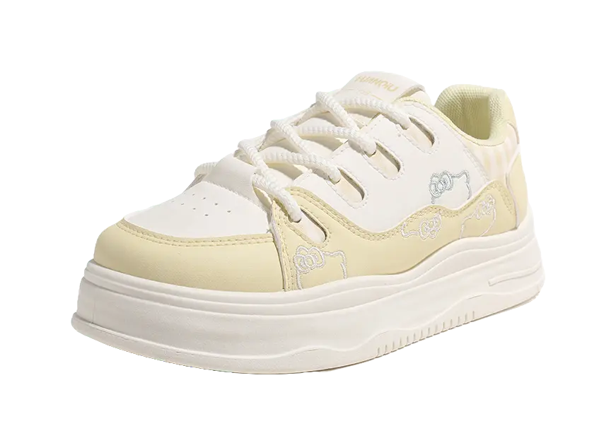 HUANQIU Cushioning, Abrasion Resistant, Height Increasing Low top Skateboard Shoes Women's Beige Yellow 