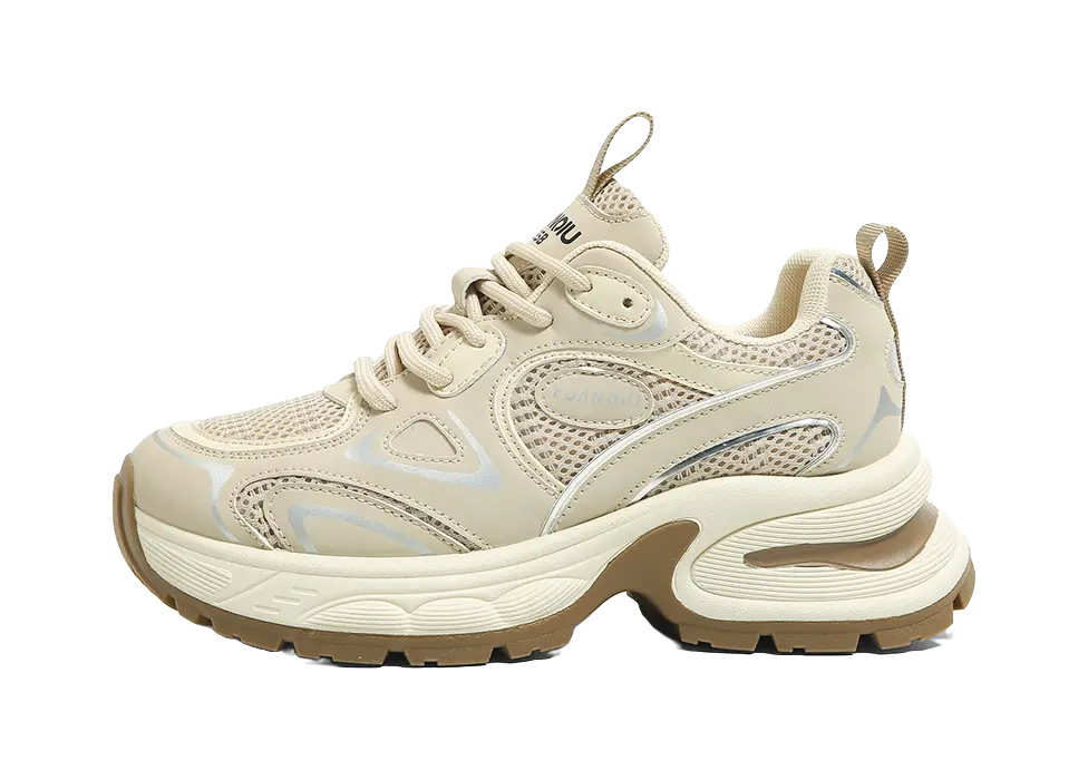 HUANQIU Cushioning, Slip Resistant, Abrasion Resistant, Breathable, Height Increasing Low top Chunky Sneakers Women's  VJSNEAKER