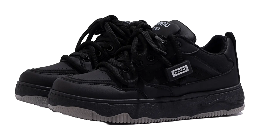 HUANQIU Slip Resistant Abrasion Resistant Low top Skateboard Shoes Men's Black 