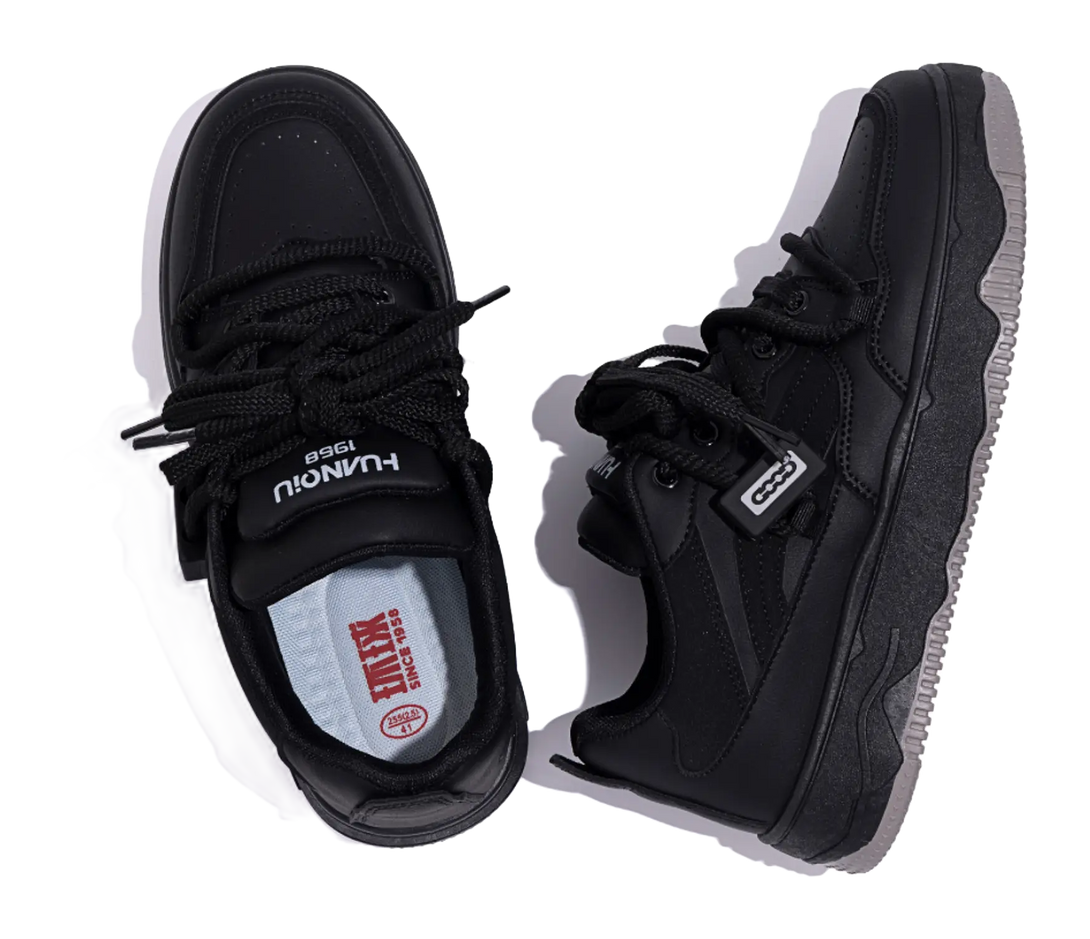 HUANQIU Slip Resistant Abrasion Resistant Low top Skateboard Shoes Men's Black 