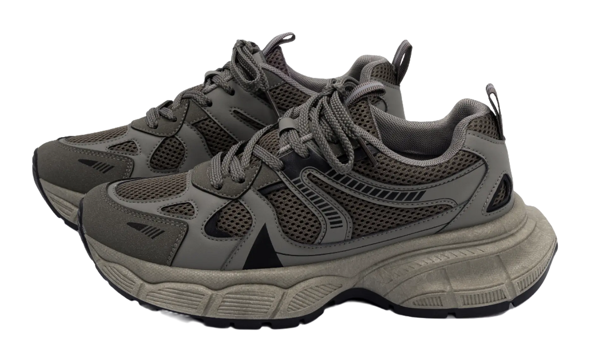 HUANQIU Slip Resistant Height Increasing Low top Chunky Sneakers Men's Gray Brown  VJSNEAKER